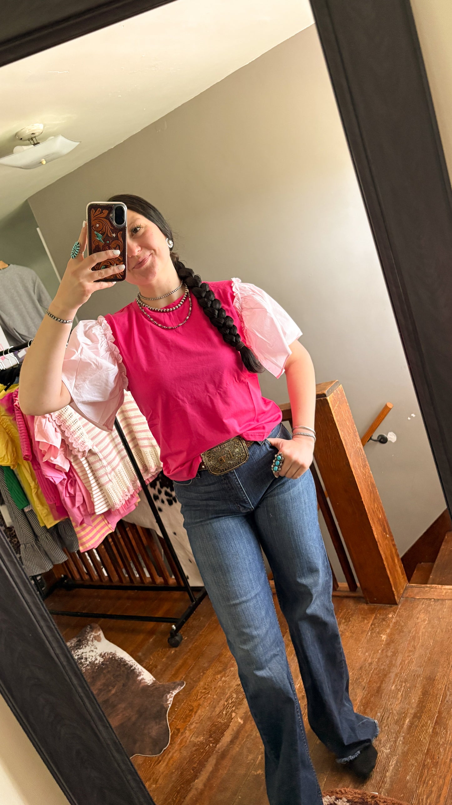 TWO TONE PINK RUFFLE TOP
