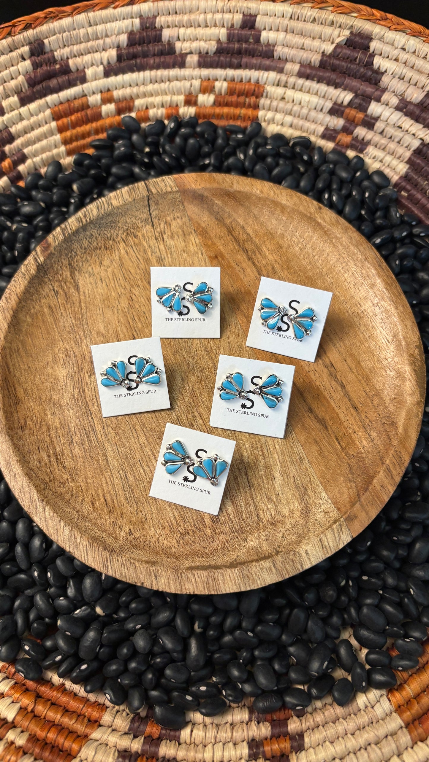 3 STONE ZUNI TURQUOISE STUD EARRINGS