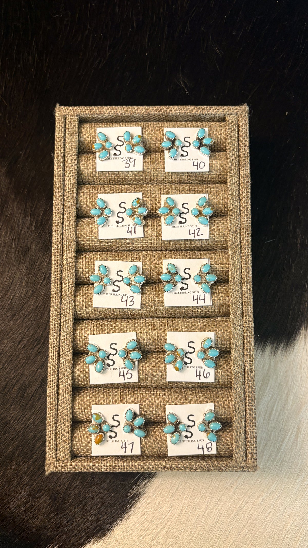 MINI KINGMAN TURQUOISE HALF CLUSTER EARRINGS BY MAXINE RAMIREZ