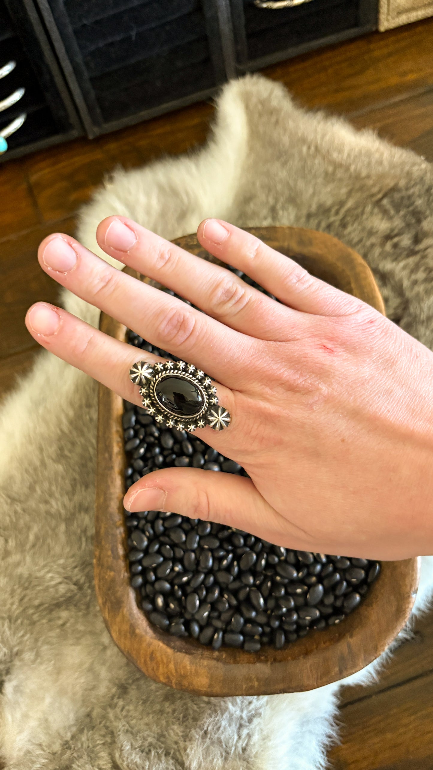 BLACK ONYX STATEMENT RING BY HAPPY PIASSO