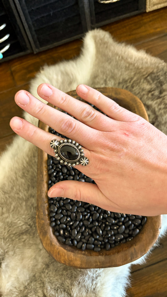BLACK ONYX STATEMENT RING BY HAPPY PIASSO