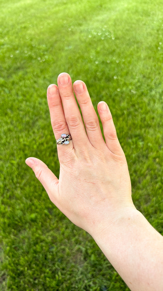 LIGHT PINK OPAL FEATHER RING