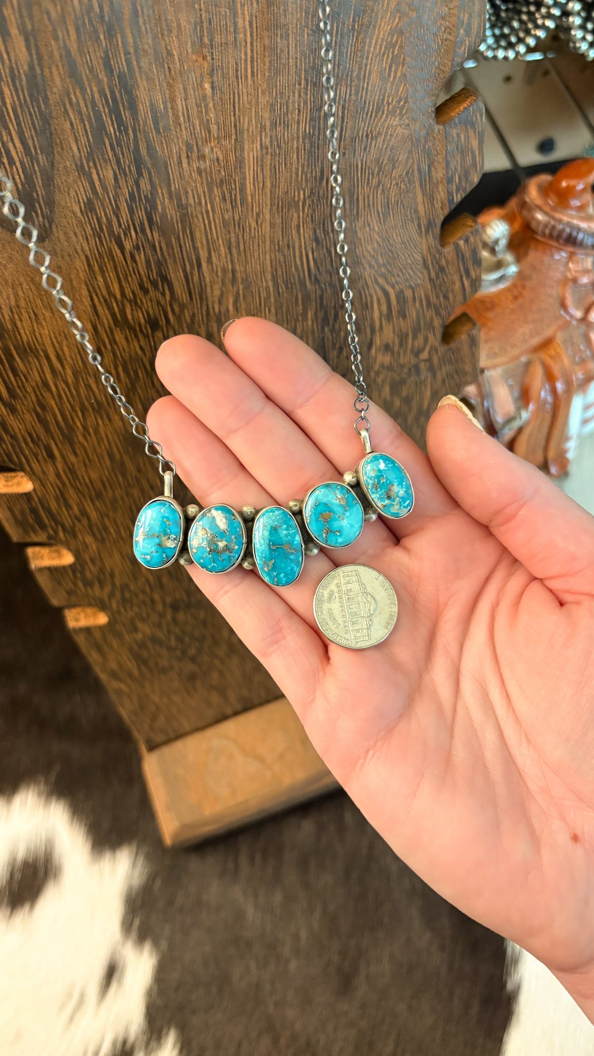 5 STONE TURQUOISE BAR NECKLACE BY LETRICIA LARGO