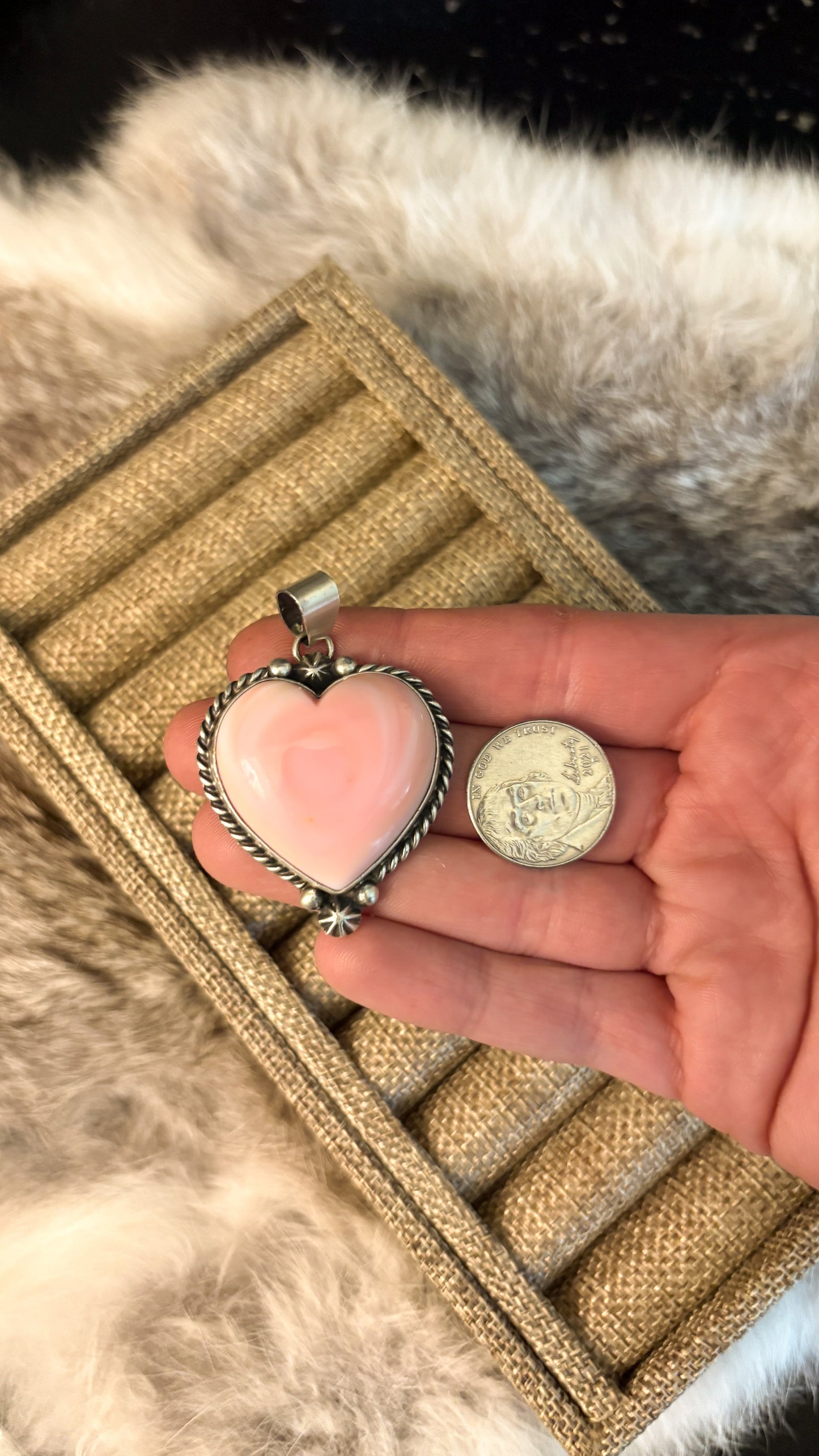 PINK CONCH HEART PENDANT BY JOHNNY DIXON
