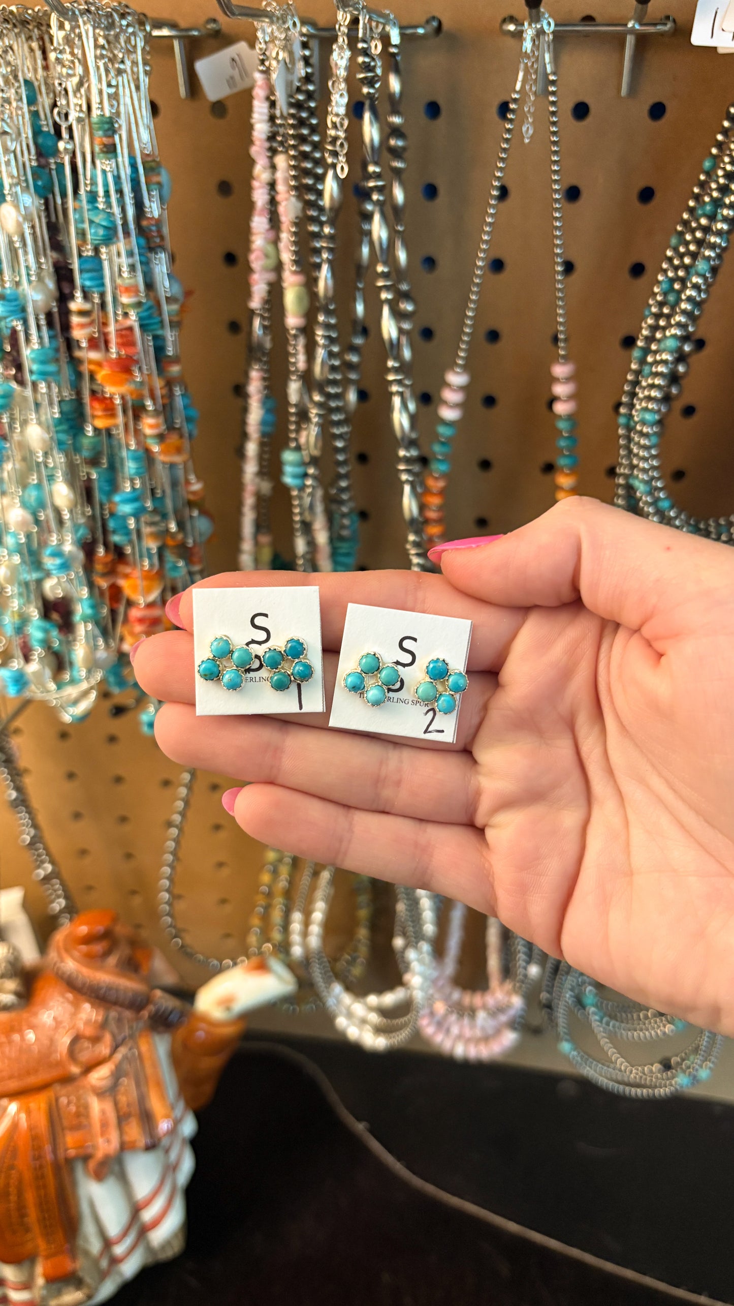 4 STONE KINGMAN TURQUOISE SQUARE STUD EARRINGS BY JANICE SPENCER