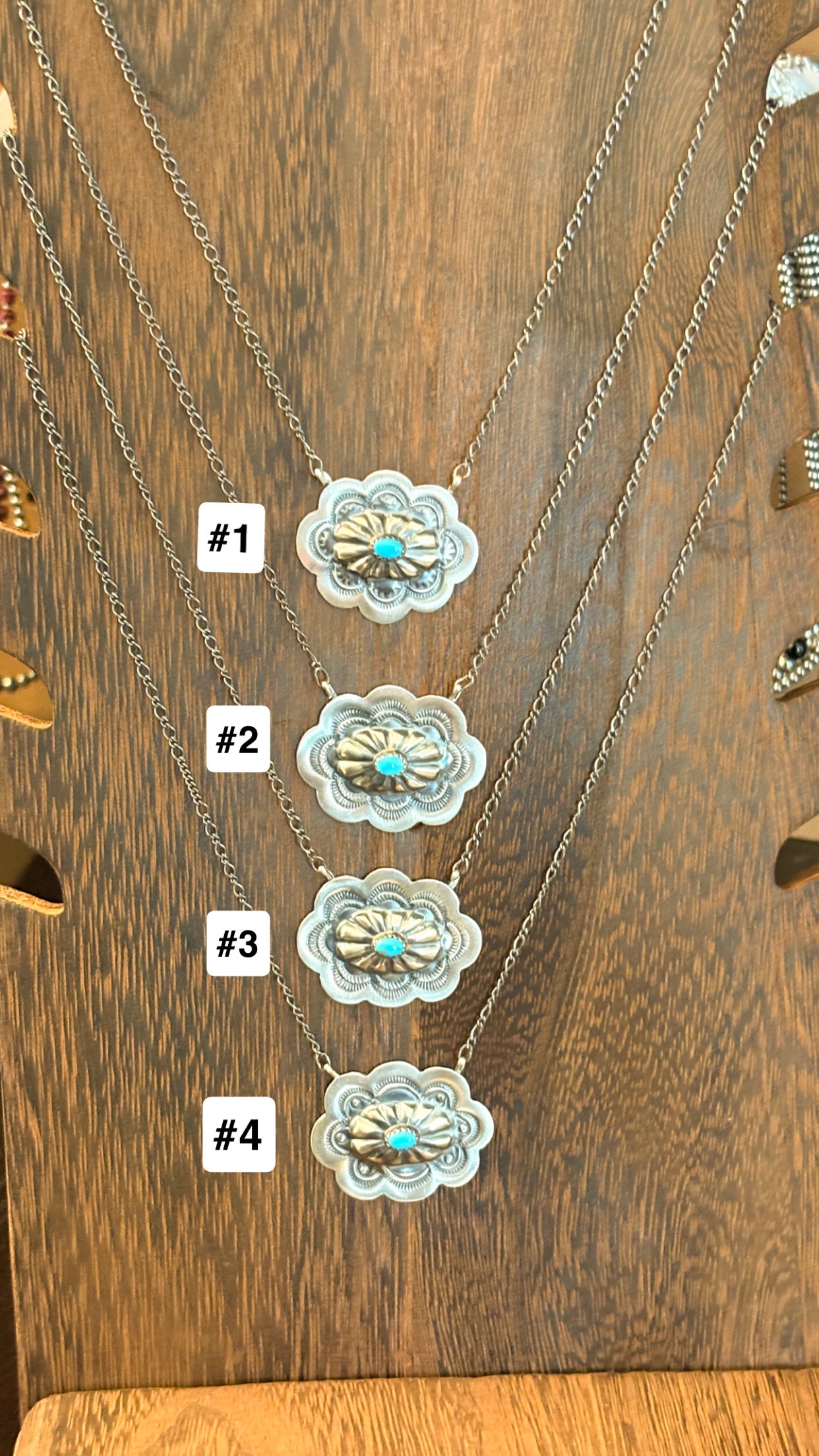 CONCHO NECKLACE W TURQUOISE STONE BY LAVINA BENALLY