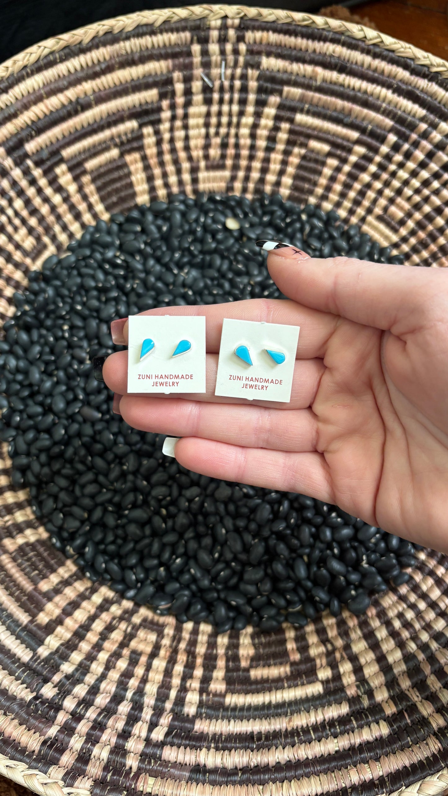 ZUNI TURQUOISE TEARDROP STUD EARRINGS