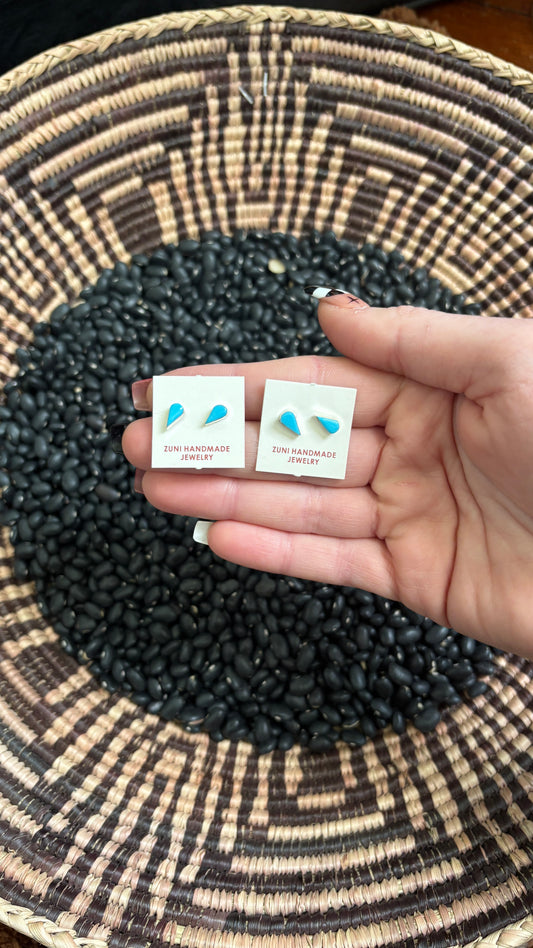 ZUNI TURQUOISE TEARDROP STUD EARRINGS