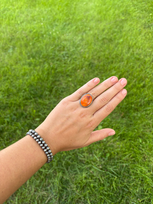 OVAL ORANGE SPINY ADJUSTABLE RING