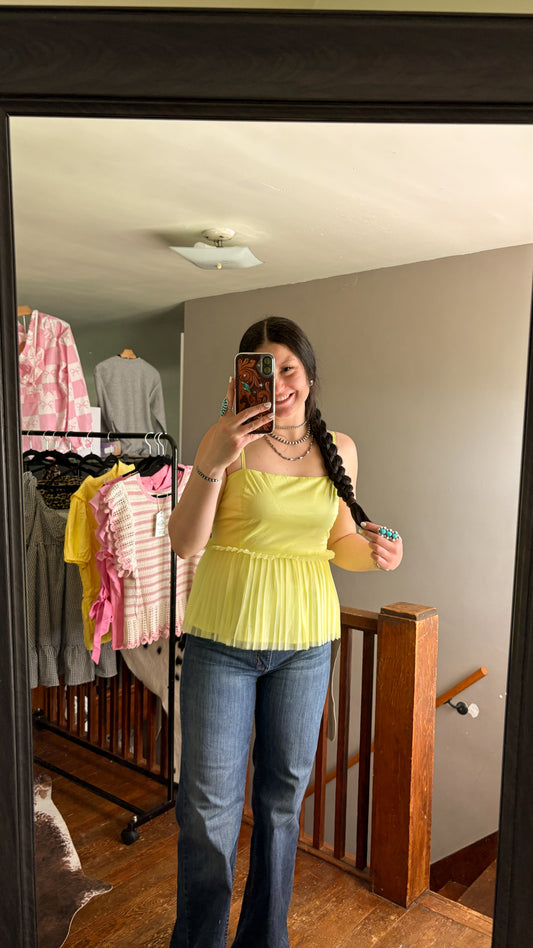 PLEATED TOP - LIME GREEN