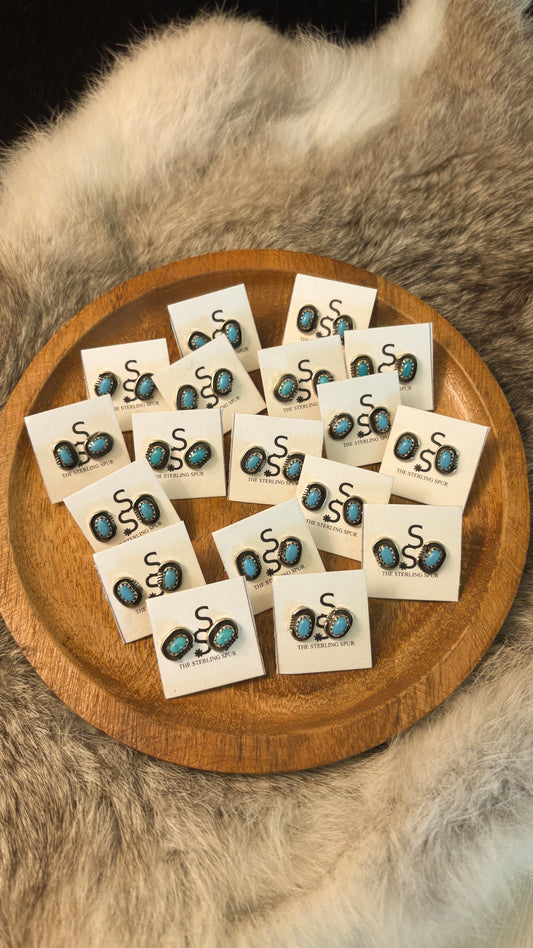 TURQUOISE OVAL SHADOWBOX STUD EARRINGS