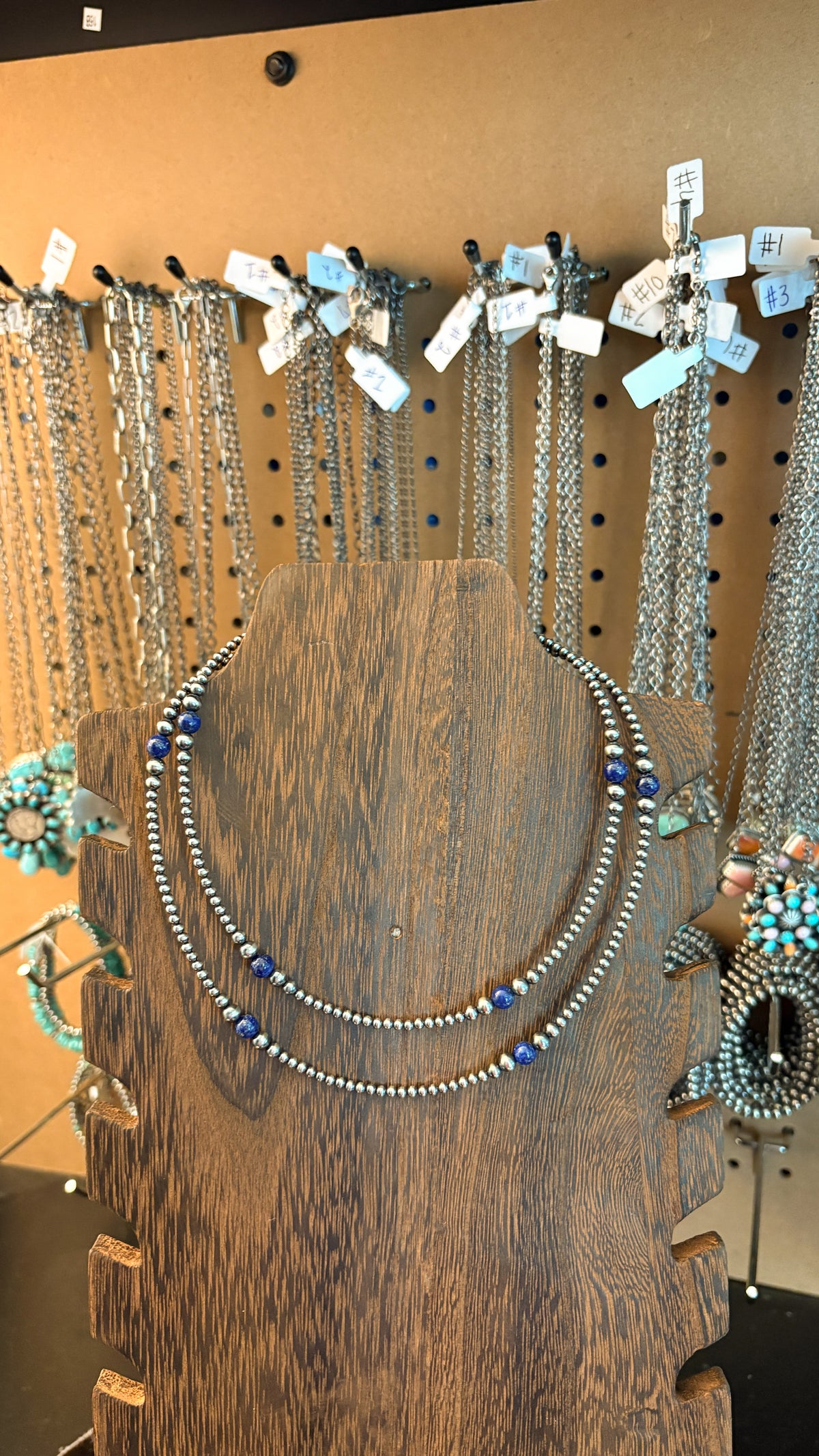3-6MM STERLING SILVER PEARL NECKLACE- BLUE LAPIS