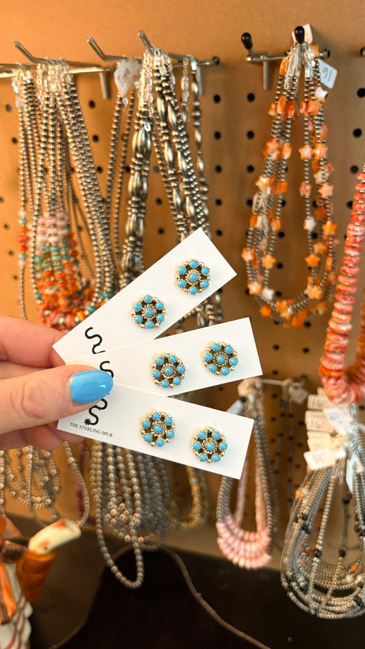 MINI ROUND ZUNI TURQUOISE CLUSTER EARRINGS