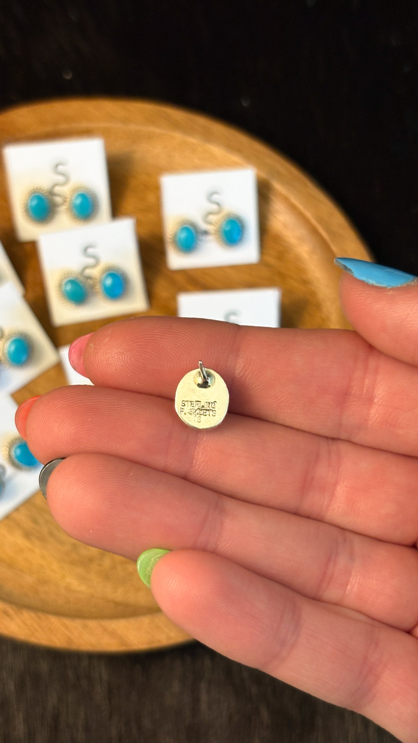 TURQUOISE OVAL STUD EARRINGS W ROPE DETAIL BY PEGGY SKEETS