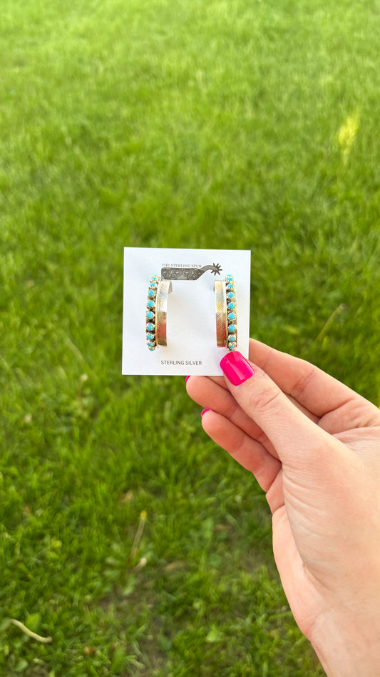 LARGE TURQUOISE FEATHER HOOPS BY CHESTER CHARLEY