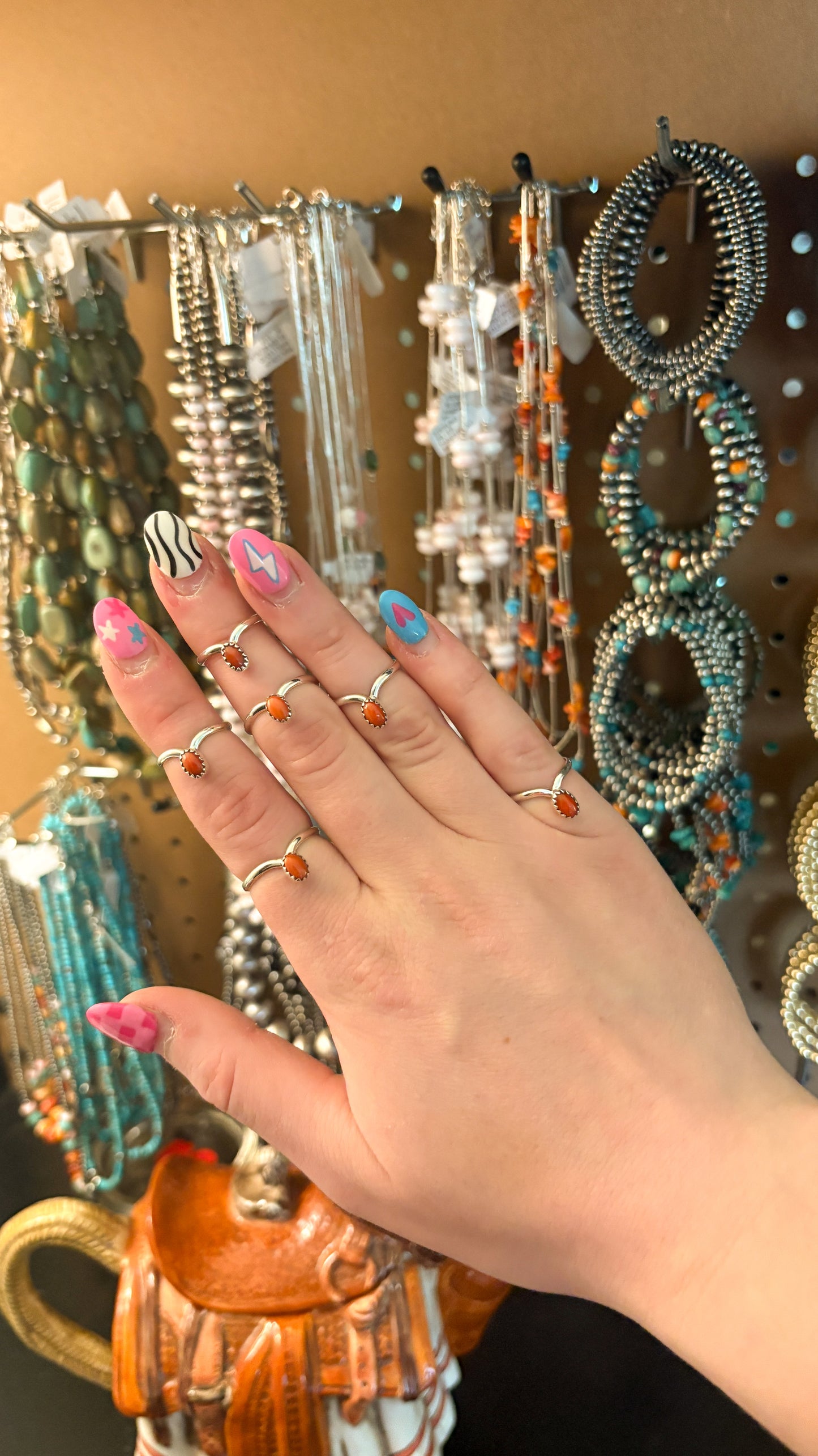 OVAL STONE CORAL STACKER RING