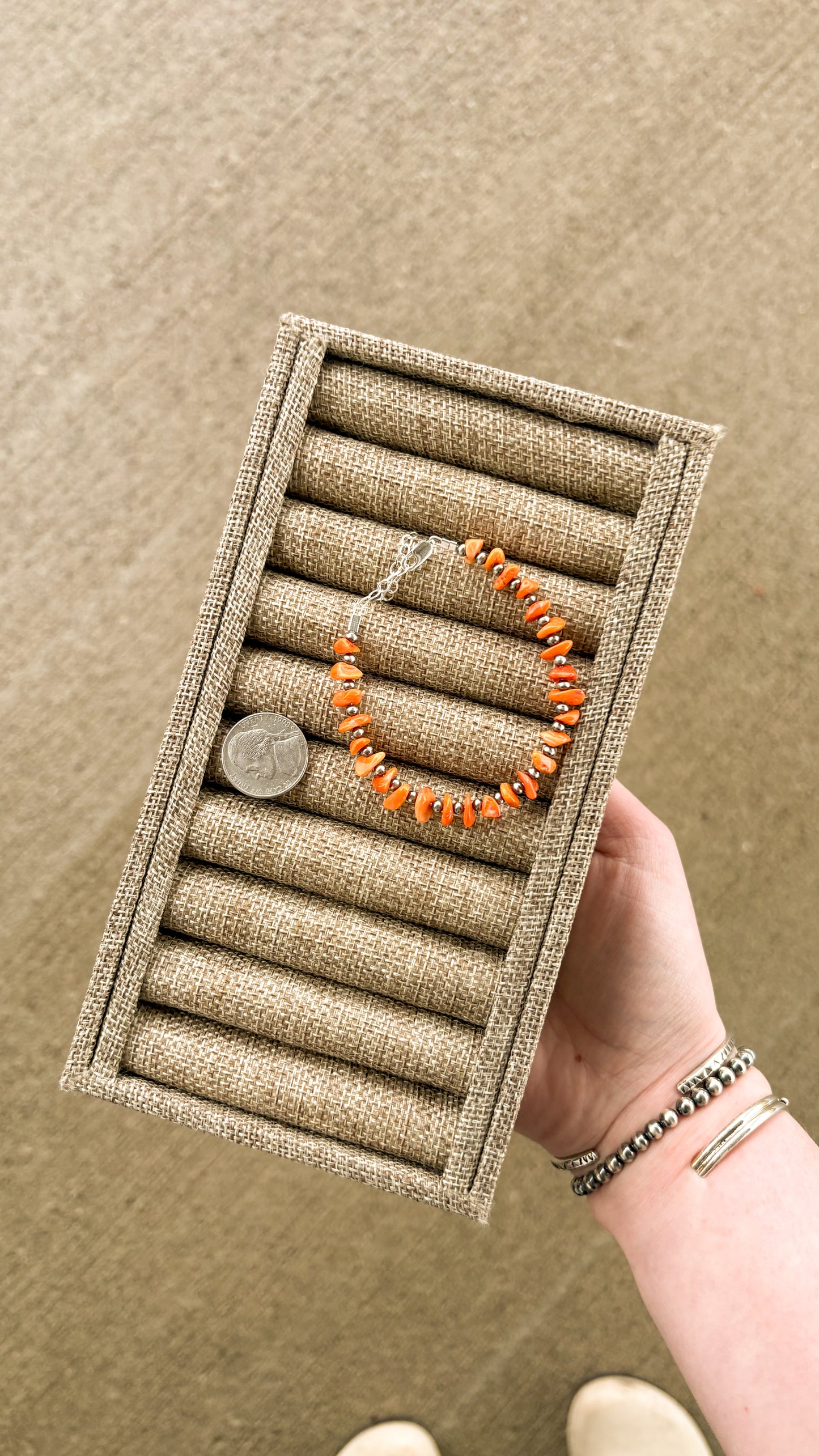 ORANGE SPINY OYSTER CHIP PEARL BRACELET