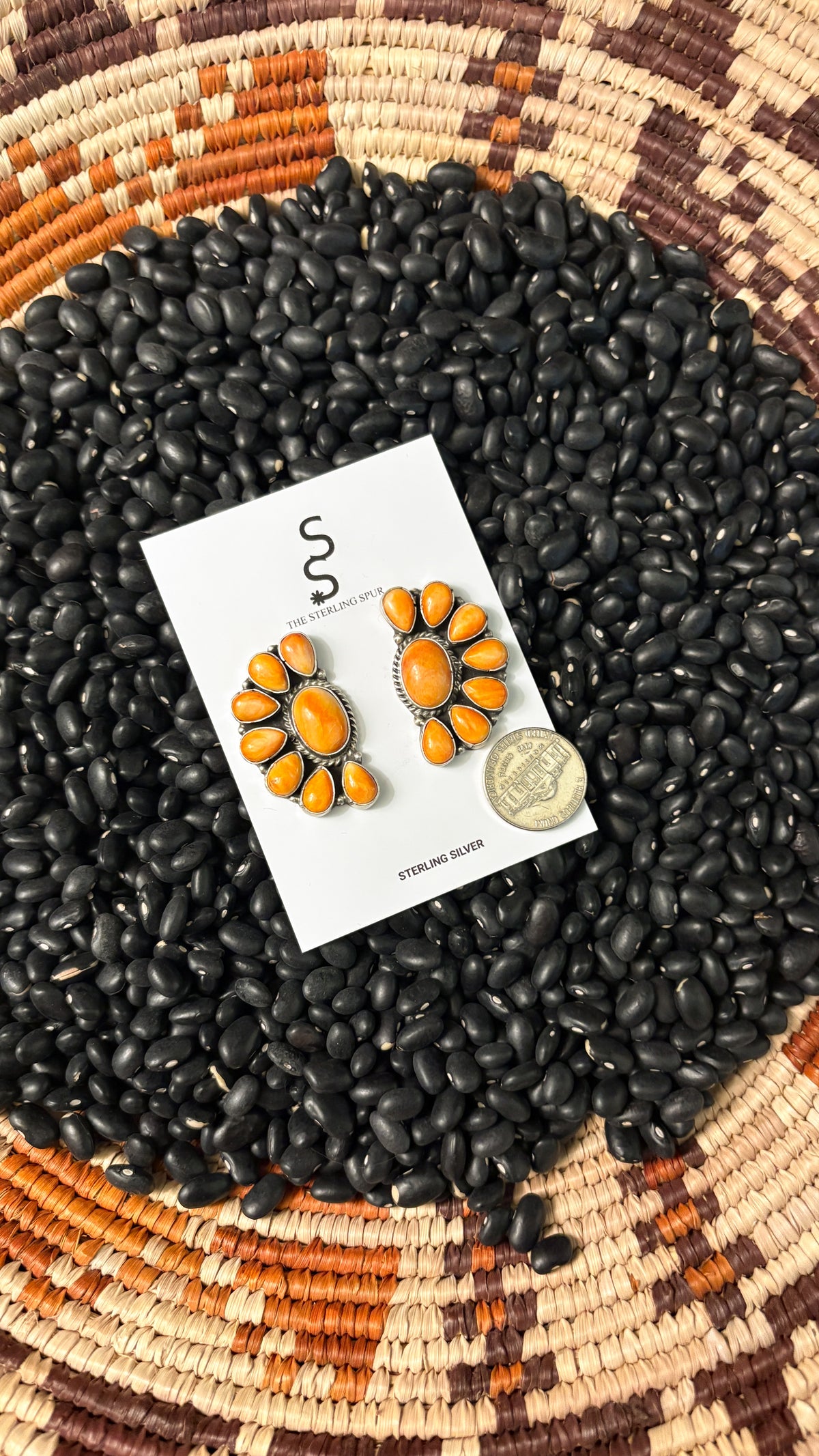 ORANGE SPINY OYSTER HALF CLUSTER EARRINGS BY MARCELLA JAMES
