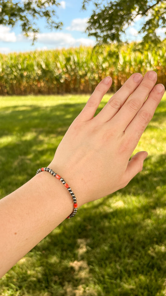 RED SPINY OYSTER PEARL STRETCH BRACELET