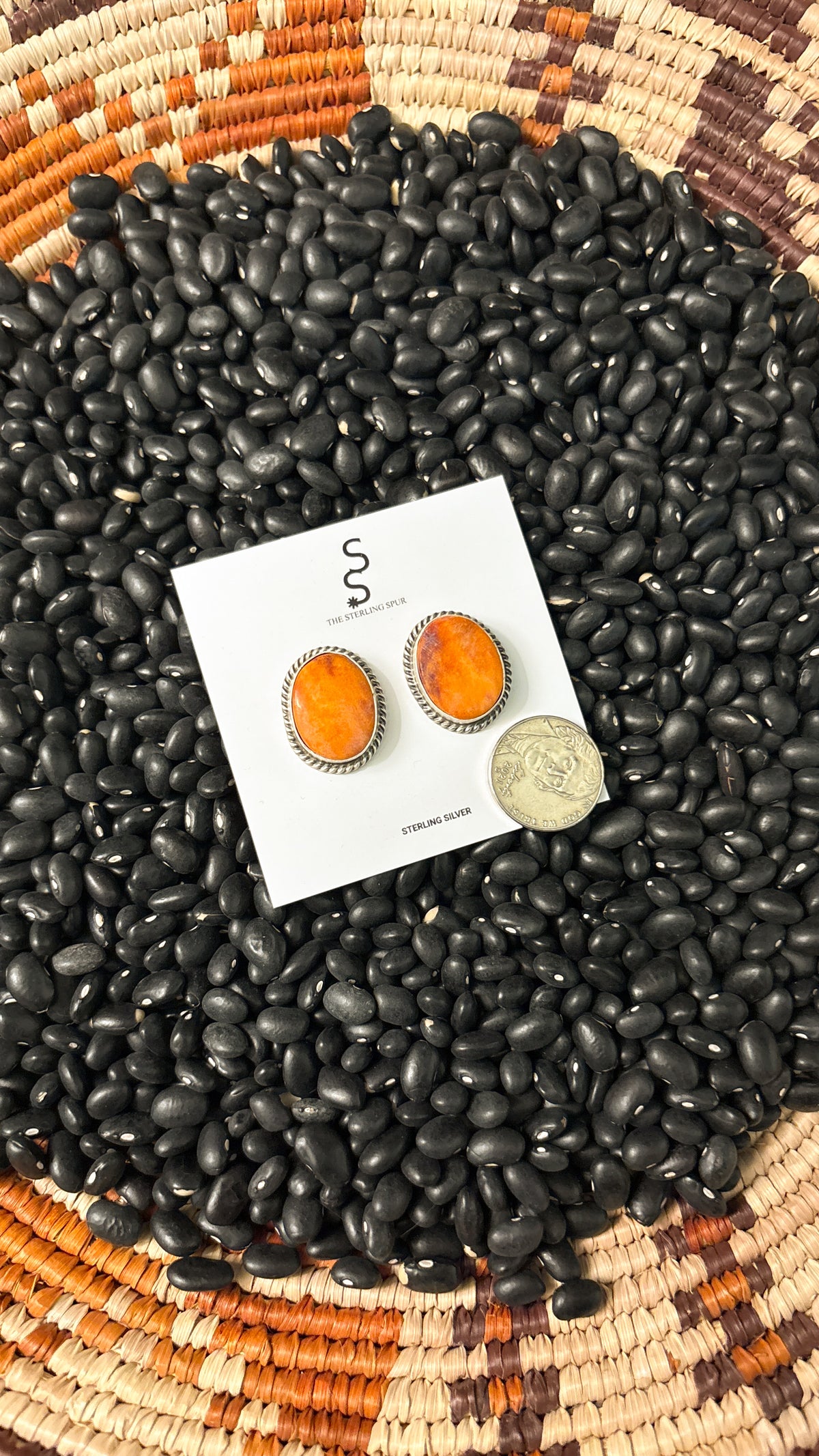 OVAL ORANGE SPINY OYSTER EARRINGS BY BYRON BEGAY