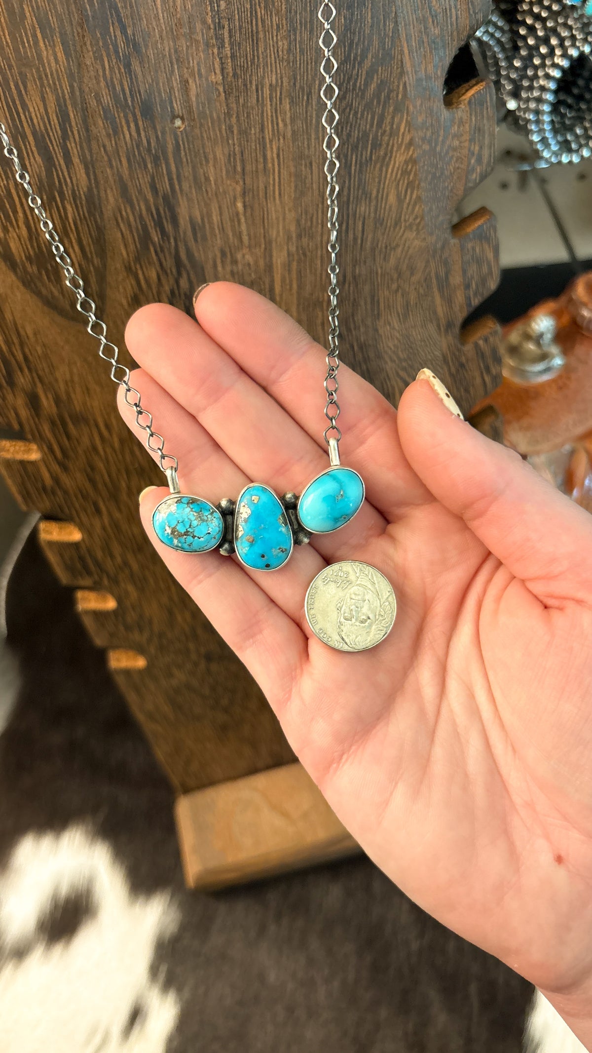 3 STONE TURQUOISE BAR NECKLACE BY LETRICIA LARGO