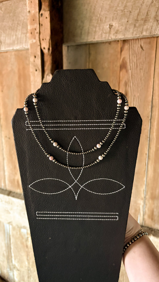 3-6MM GRADUATED STERLING SILVER PEARL NECKLACE - PINK CONCH