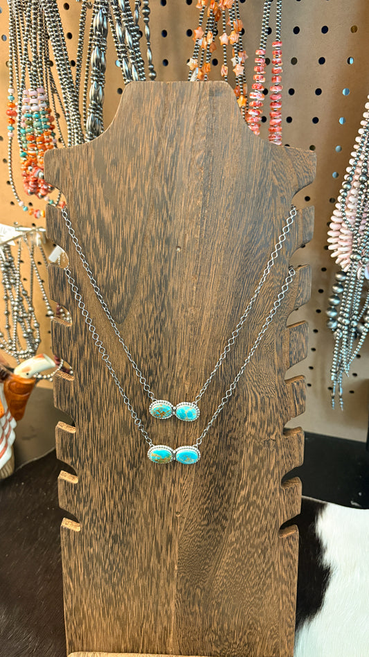 DOUBLE STONE TURQUOISE BAR NECKLACE