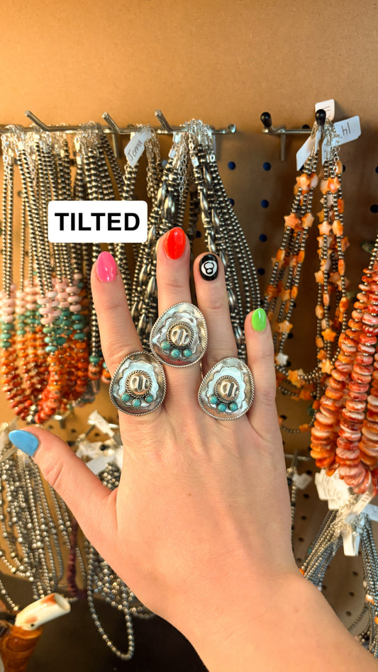KINGMAN TURQUOISE COWBOY HAT RING BY BOBBY PLATERO
