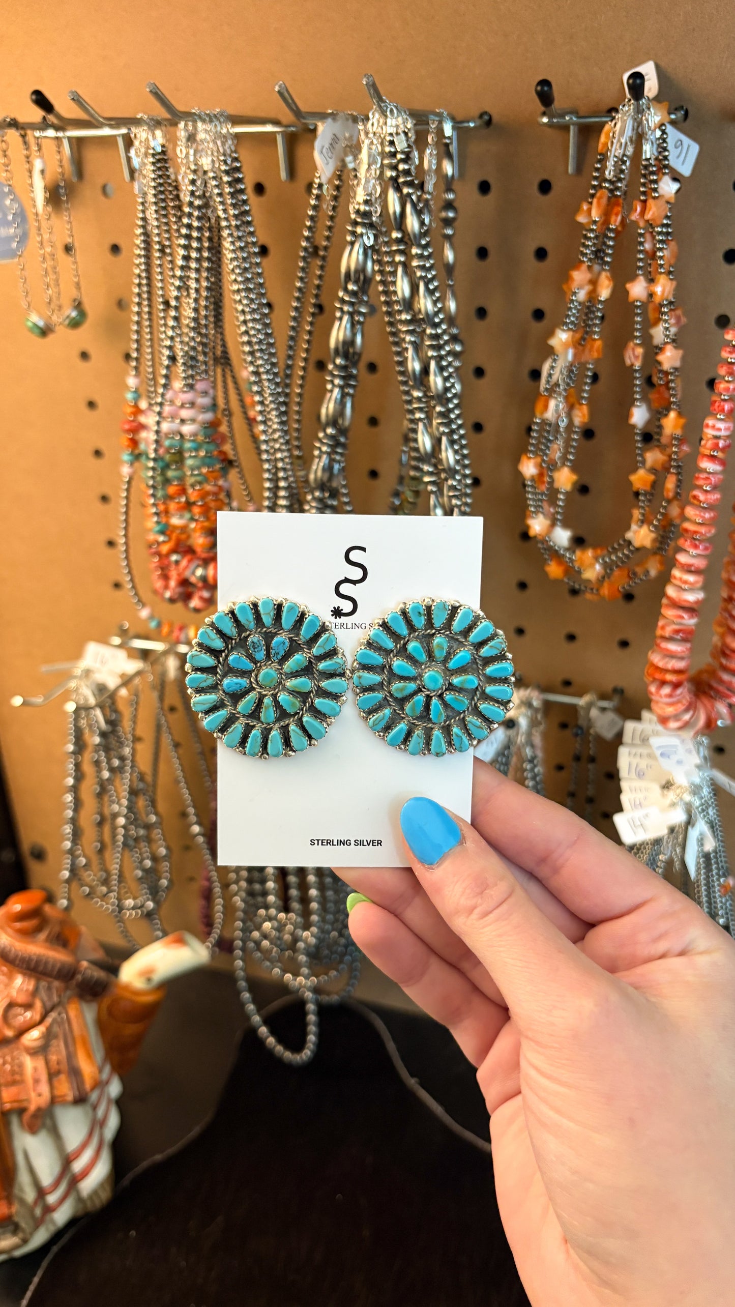 BIG PAPA TURQUOISE CLUSTER EARRINGS STAMPED JJP STERLING
