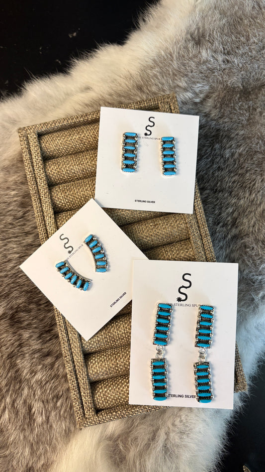 NEEDLEPOINT TURQUOISE ZUNI EARRINGS