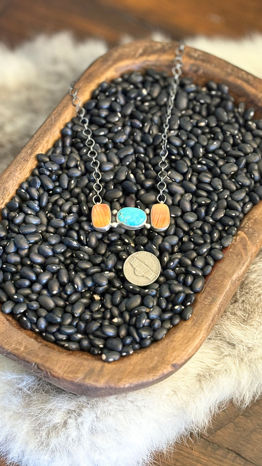 TURQUOISE & ORANGE SPINY STATEMENT NECKLAGE