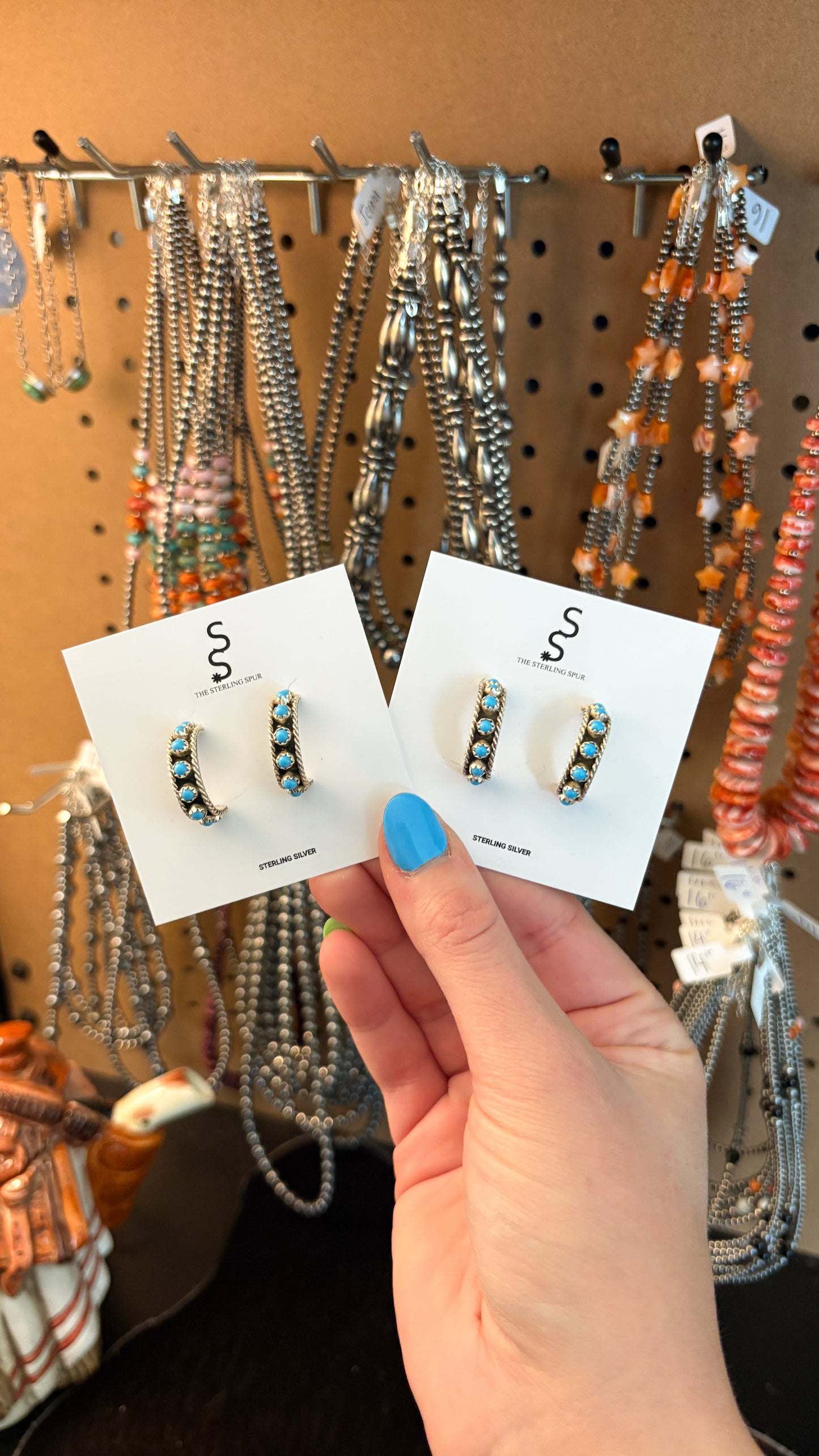 KINGMAN TURQUOISE HALF HOOP EARRINGS BY CHESTER CHARLEY