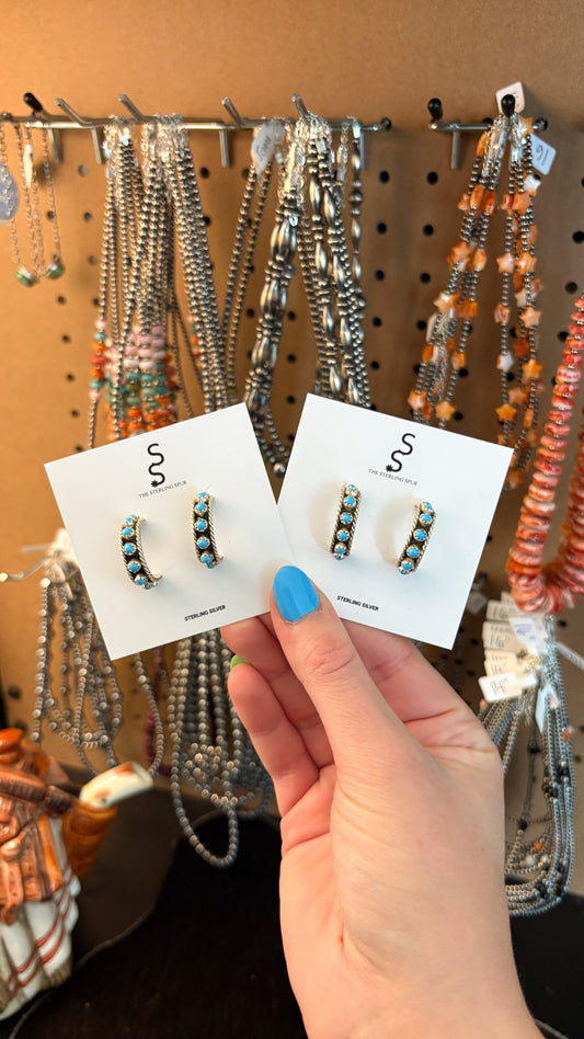 KINGMAN TURQUOISE HALF HOOP EARRINGS BY CHESTER CHARLEY