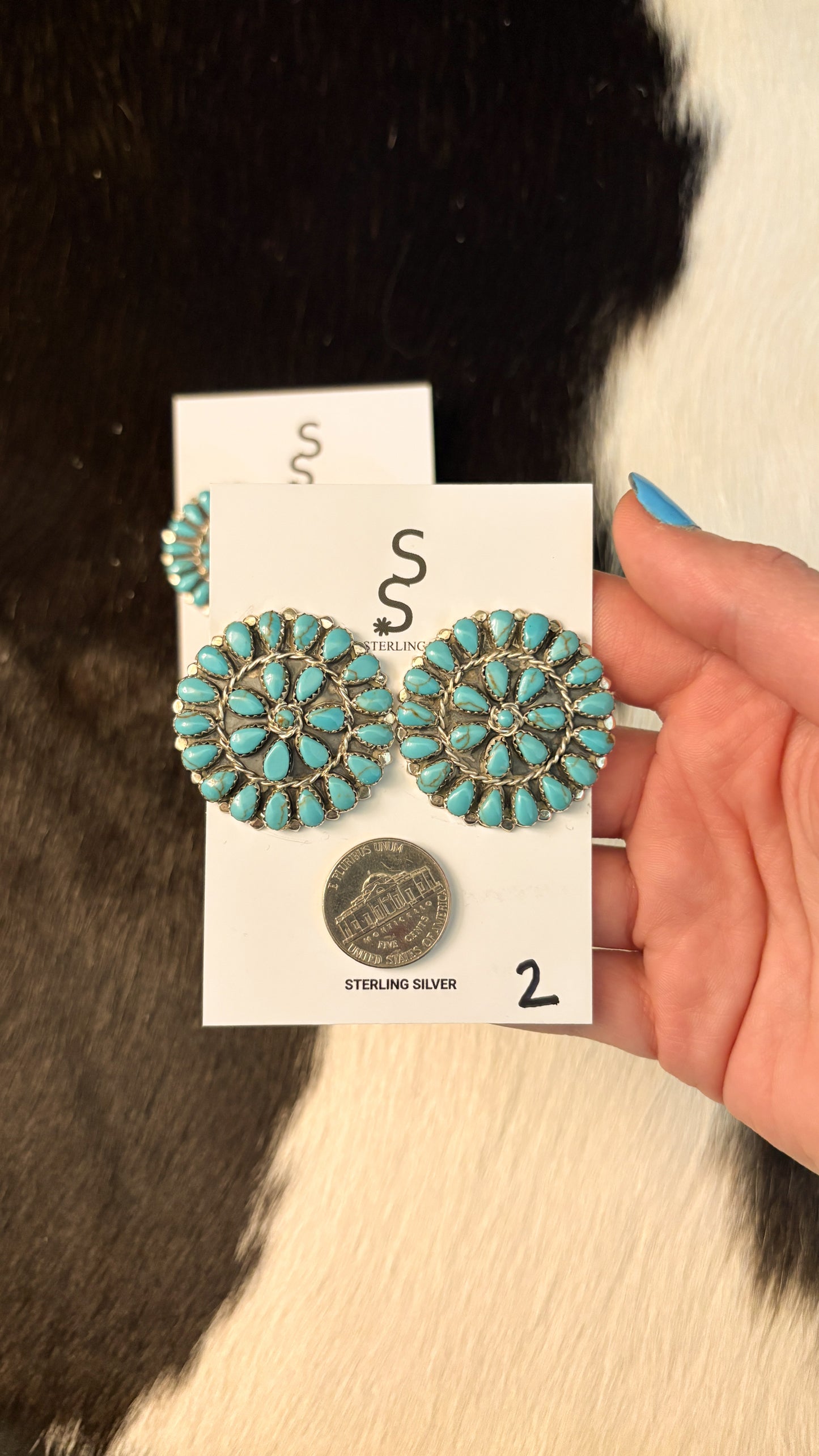 BIG PAPA TURQUOISE CLUSTER EARRINGS BY MATHILDA BENALLY