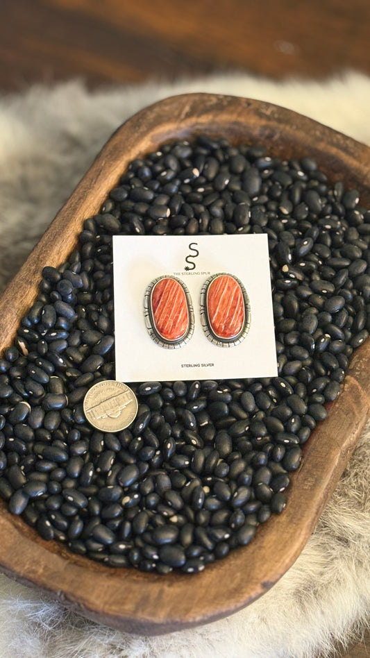 ORANGE SPINY OVAL STATEMENT EARRINGS