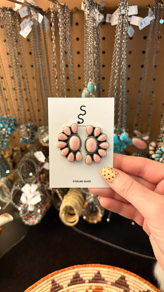 PINK CONCH HALF CLUSTER EARRINGS BY MARCELLA JAMES