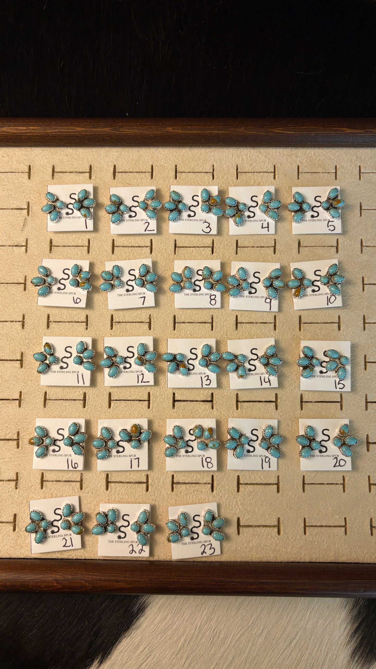 MINI KINGMAN TURQUOISE HALF CLUSTER EARRINGS BY MAXINE RAMIREZ