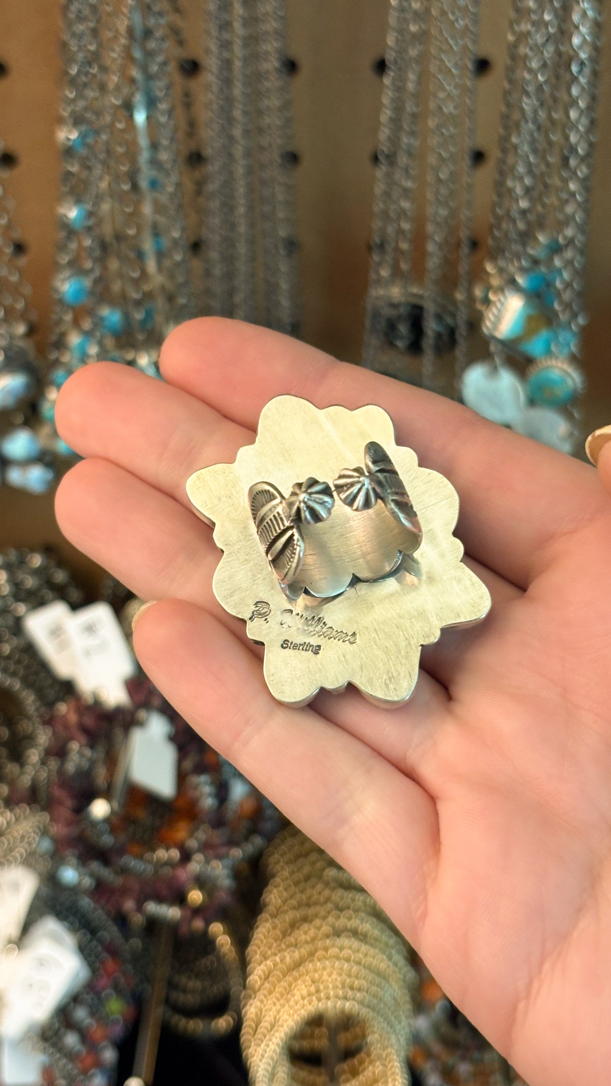 9 STONE TURQUOISE CLUSTER RING W STAMPED CIGAR BAND