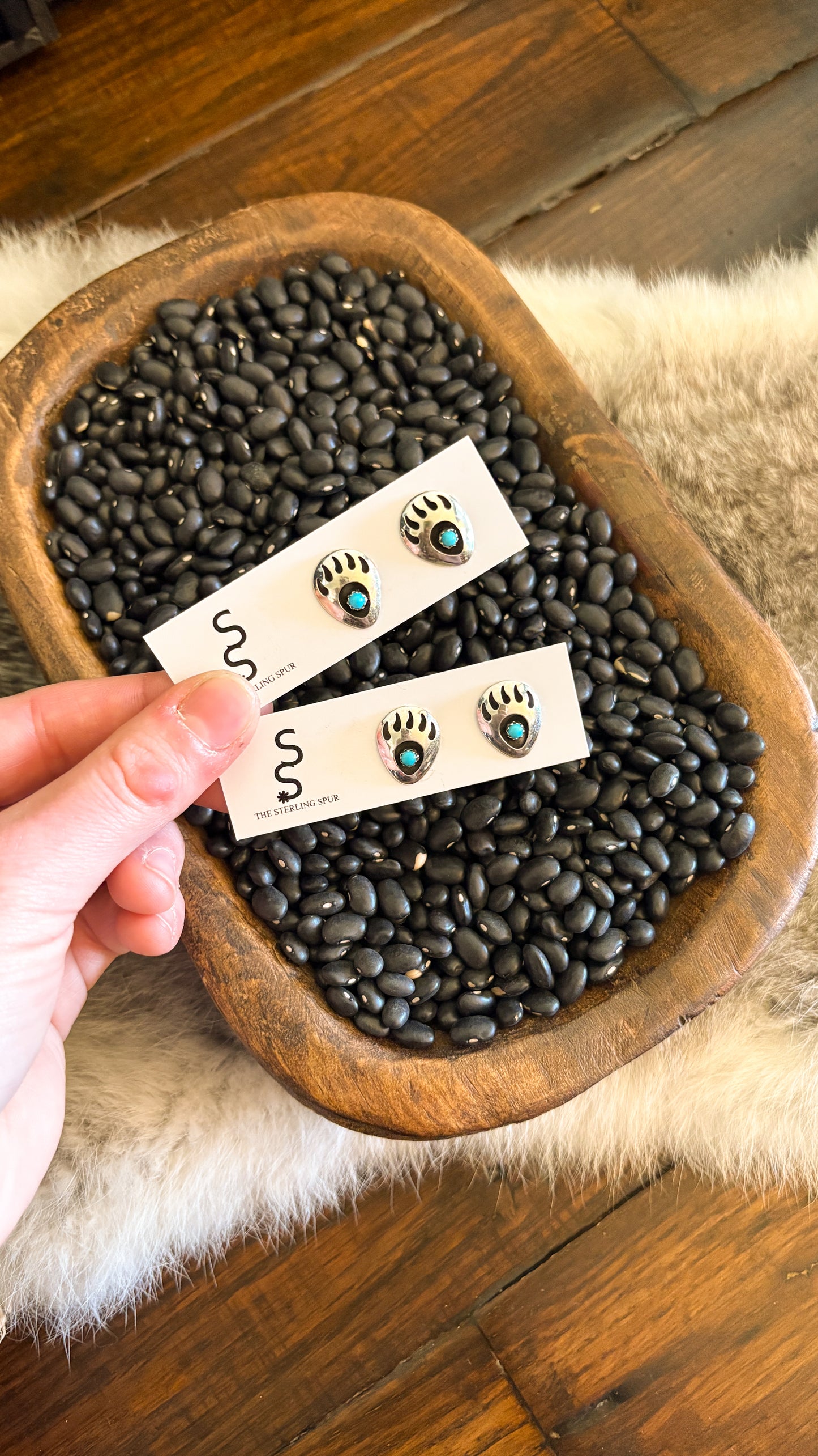TURQUOISE BEAR PAW STUD EARRINGS