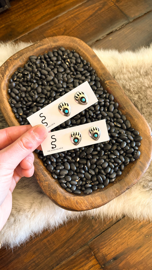 TURQUOISE BEAR PAW STUD EARRINGS