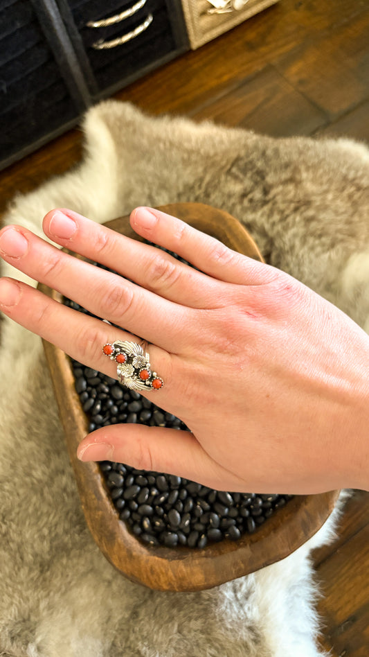 CORAL DOUBLE FEATHER RING