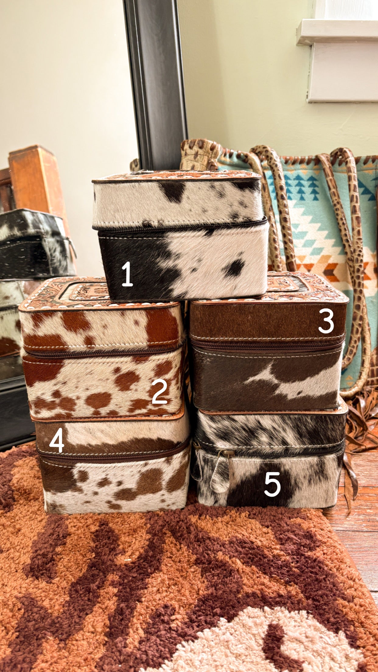 LEATHER TOOLED COWHIDE JEWELRY BOX
