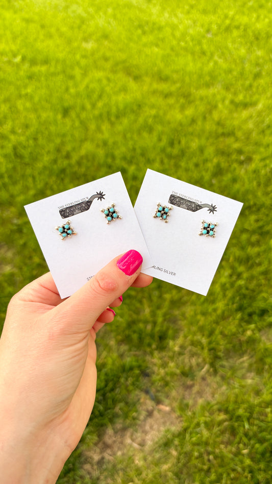 4 STONE SQUARE TURQUOISE STUDS