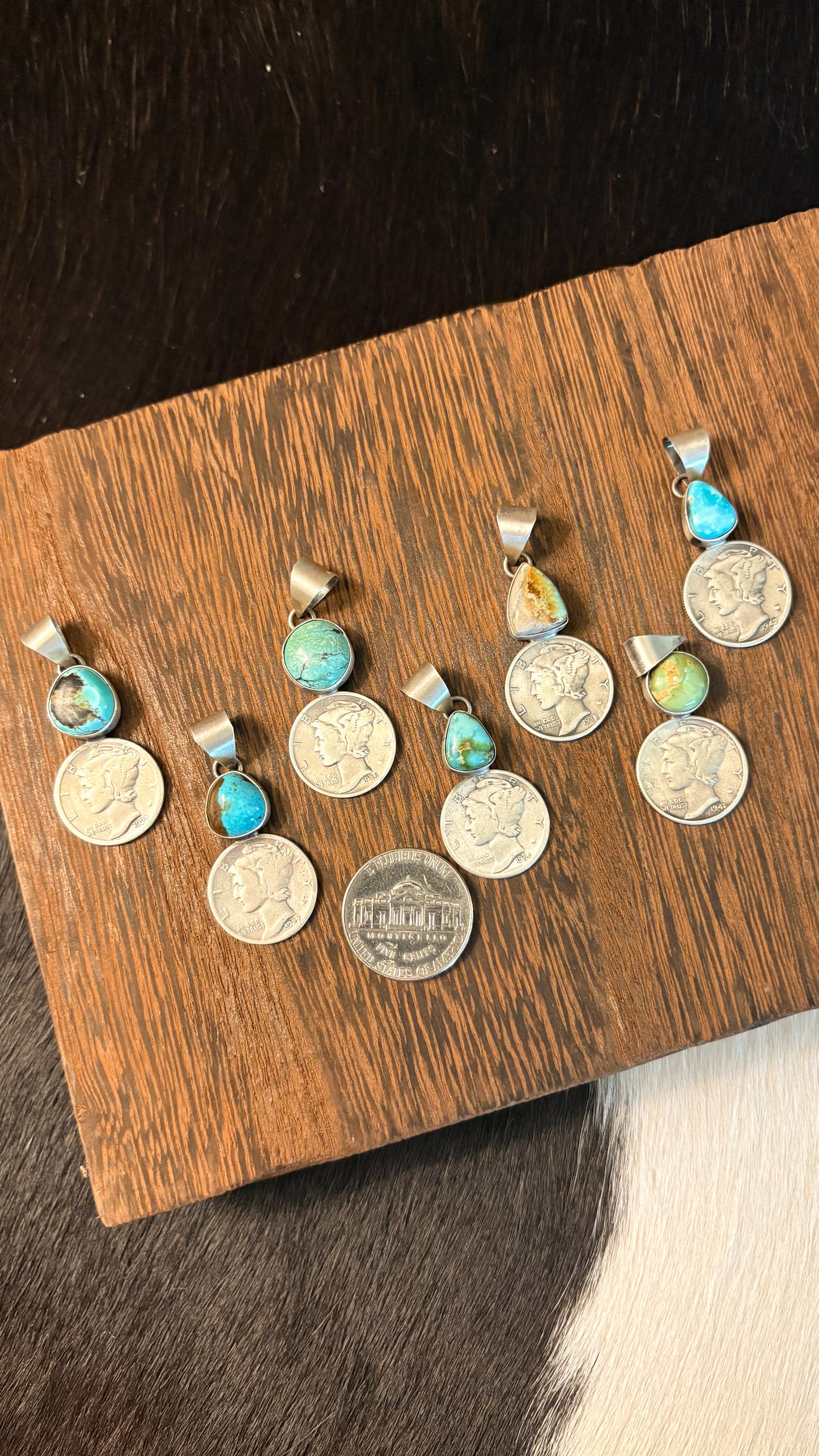 SINGLE STONE TURQUOISE MERCURY DIME PENDANT