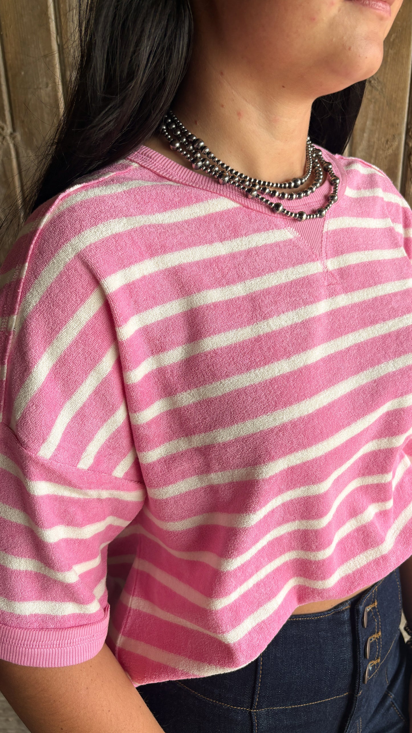 PINK & CREAM SHORT SLEEVE TOP