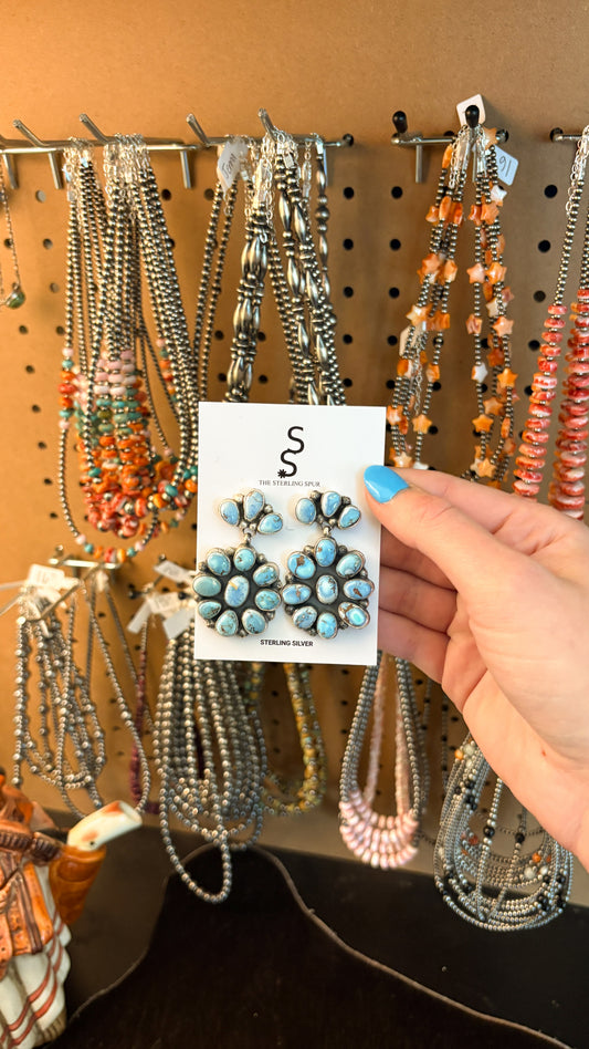 GOLDEN HILLS TURQUOISE STATEMENT CLUSTER DANGLE EARRINGS
