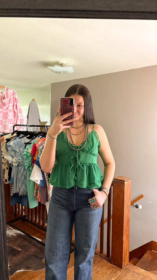 SLEEVELESS RUFFLE CAMI TOP - GREEN