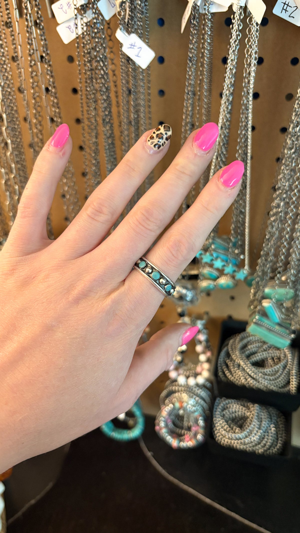 4MM BALL BAND RING W TURQUOISE STONES