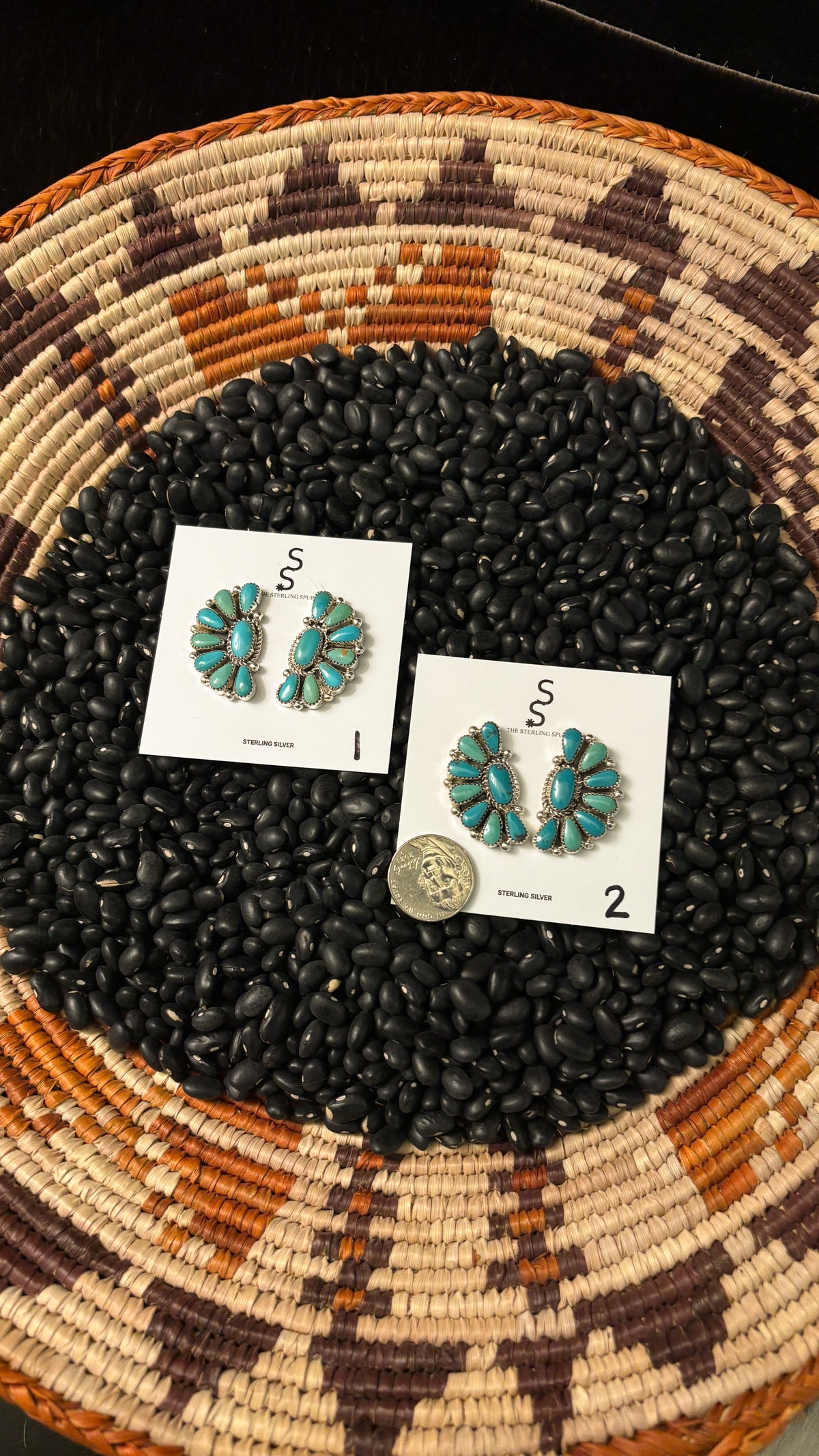 GREEN & BLUE TURQUOISE HALF CLUSTER EARRINGS BY ALICIA WILSON