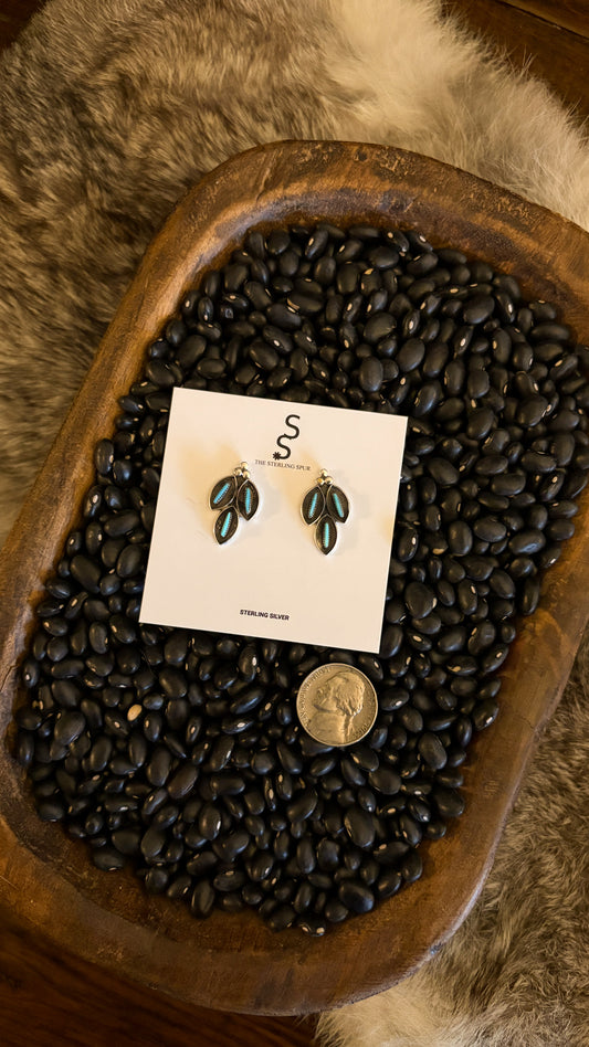 THREE LEAF NEEDLEPOINT TURQUOISE POST EARRINGS